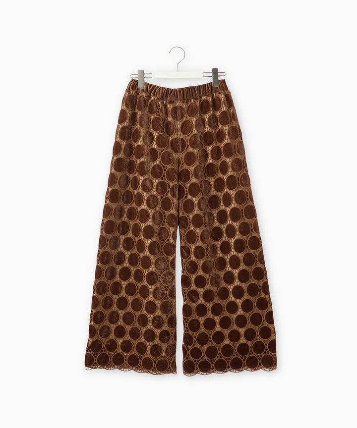 ベロアドットレースワイドパンツ