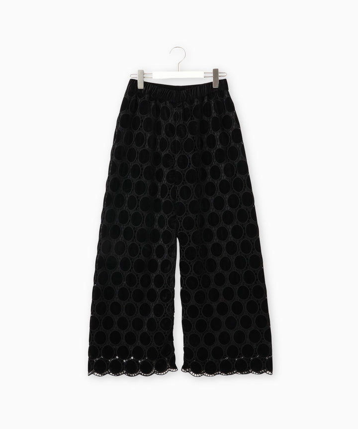 ベロアドットレースワイドパンツ