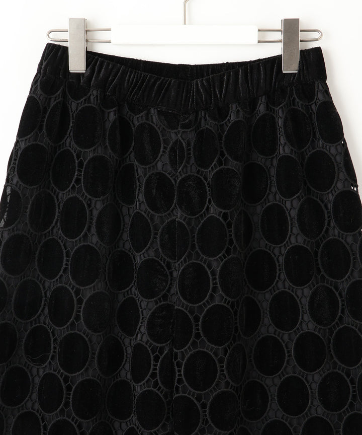 ベロアドットレースワイドパンツ