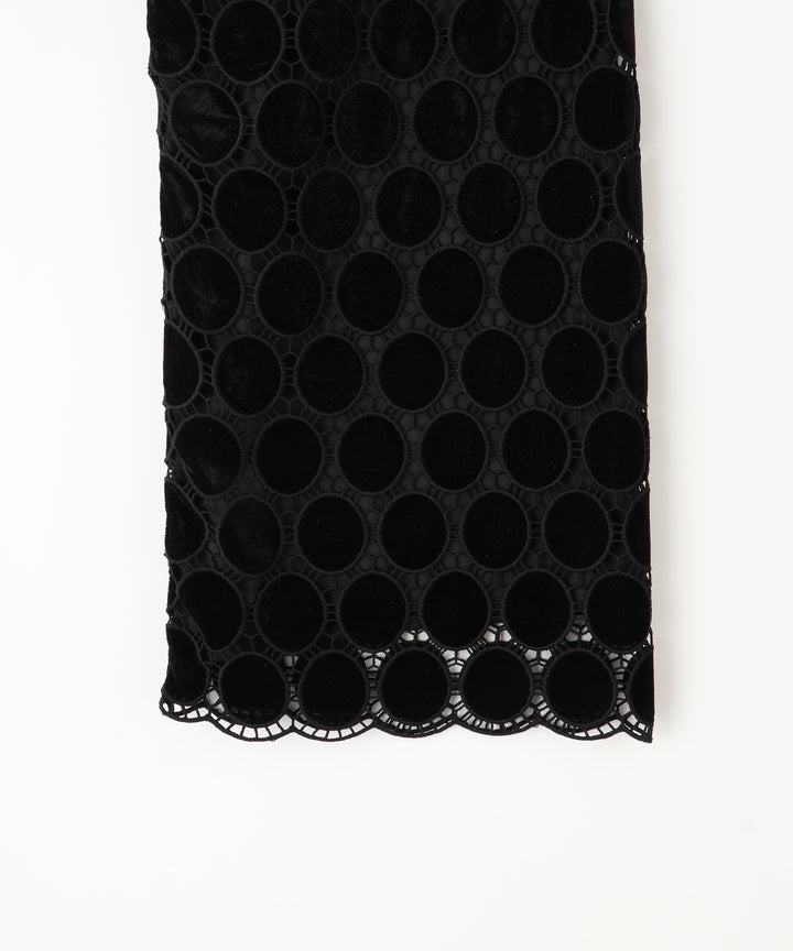 ベロアドットレースワイドパンツ