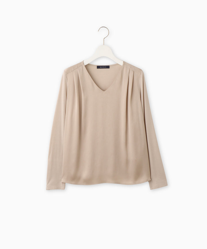 サテンVネックカットソー