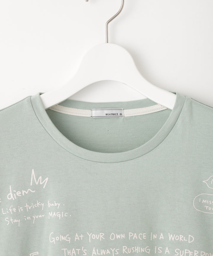 メッセージプリントコットン天竺Tシャツ