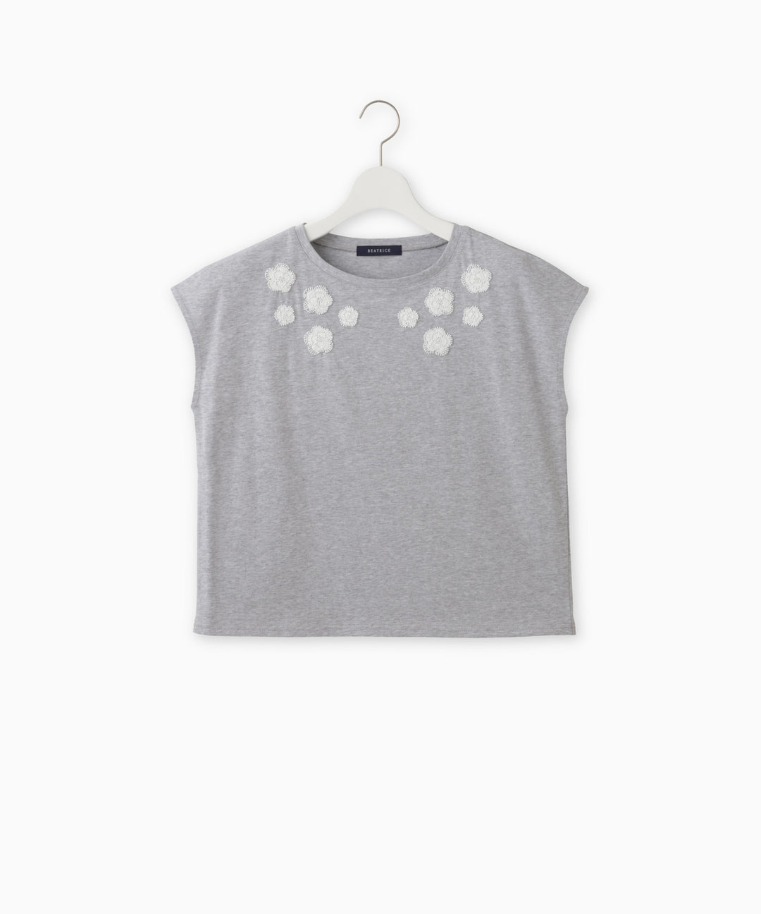 ビーズフラワー刺繍フレンチスリーブTシャツ