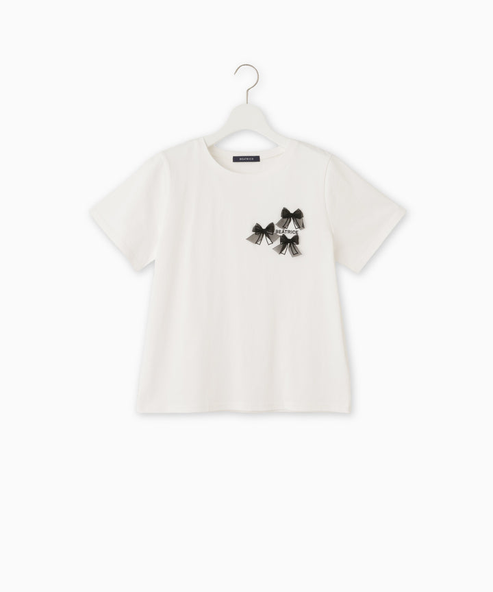 オーガンジーリボンコットンTシャツ