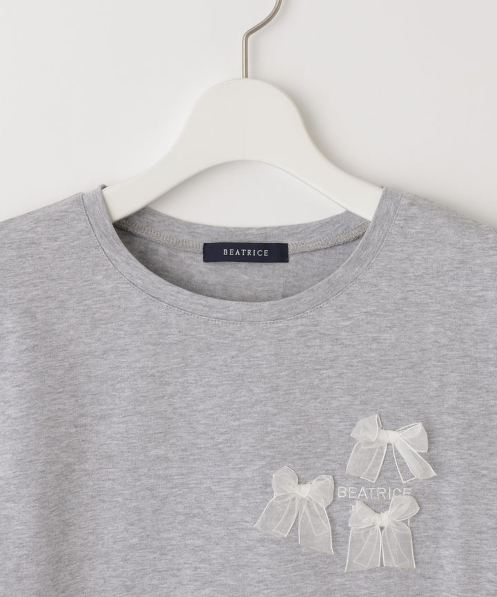 オーガンジーリボンコットンTシャツ