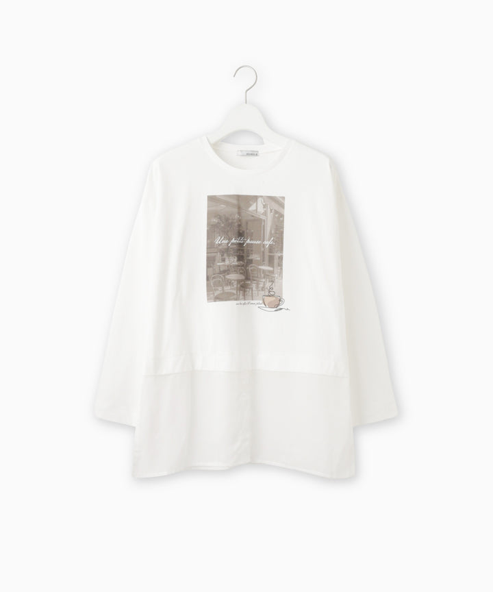 異素材ドッキングフォトプリントTシャツ