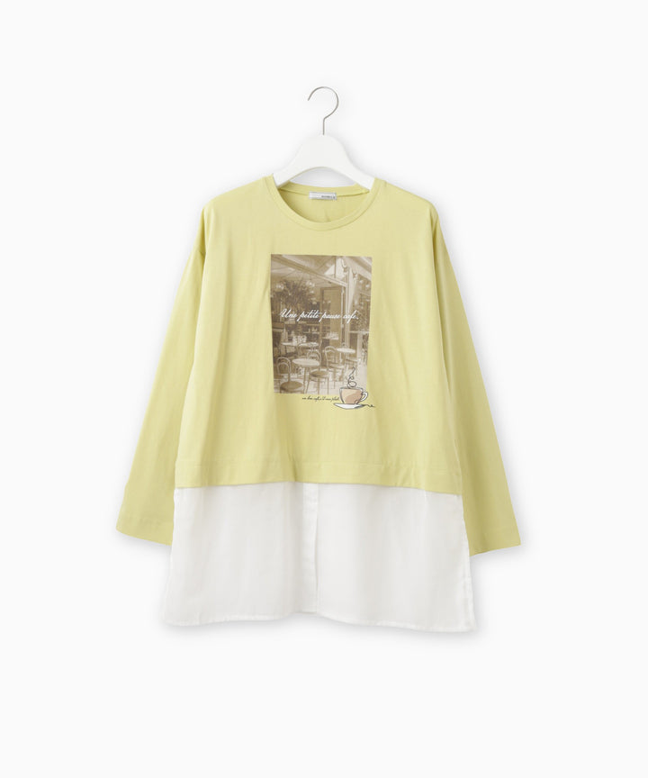 異素材ドッキングフォトプリントTシャツ