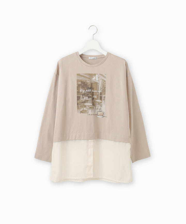 異素材ドッキングフォトプリントTシャツ