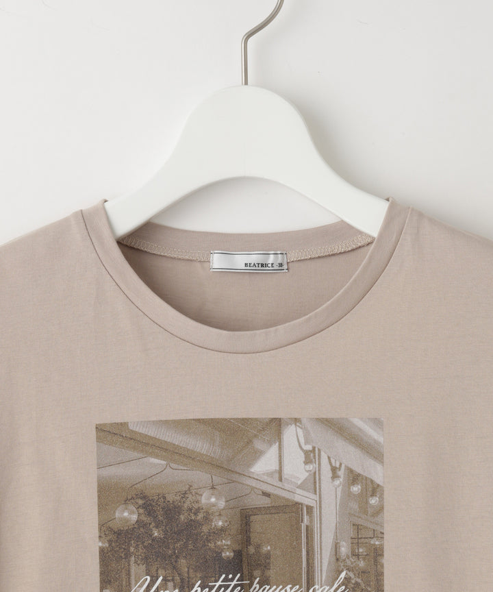 異素材ドッキングフォトプリントTシャツ