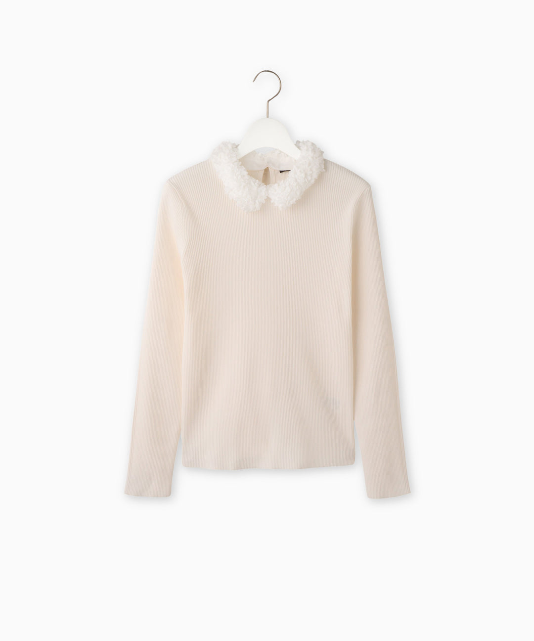 フラワーモチーフ衿付きリブニットプルオーバー