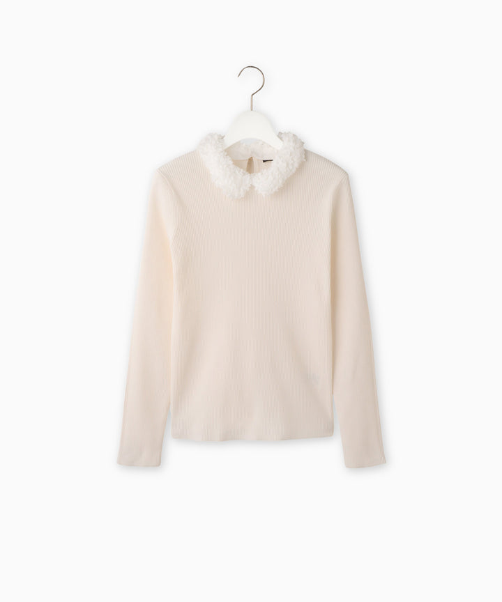 フラワーモチーフ衿付きリブニットプルオーバー