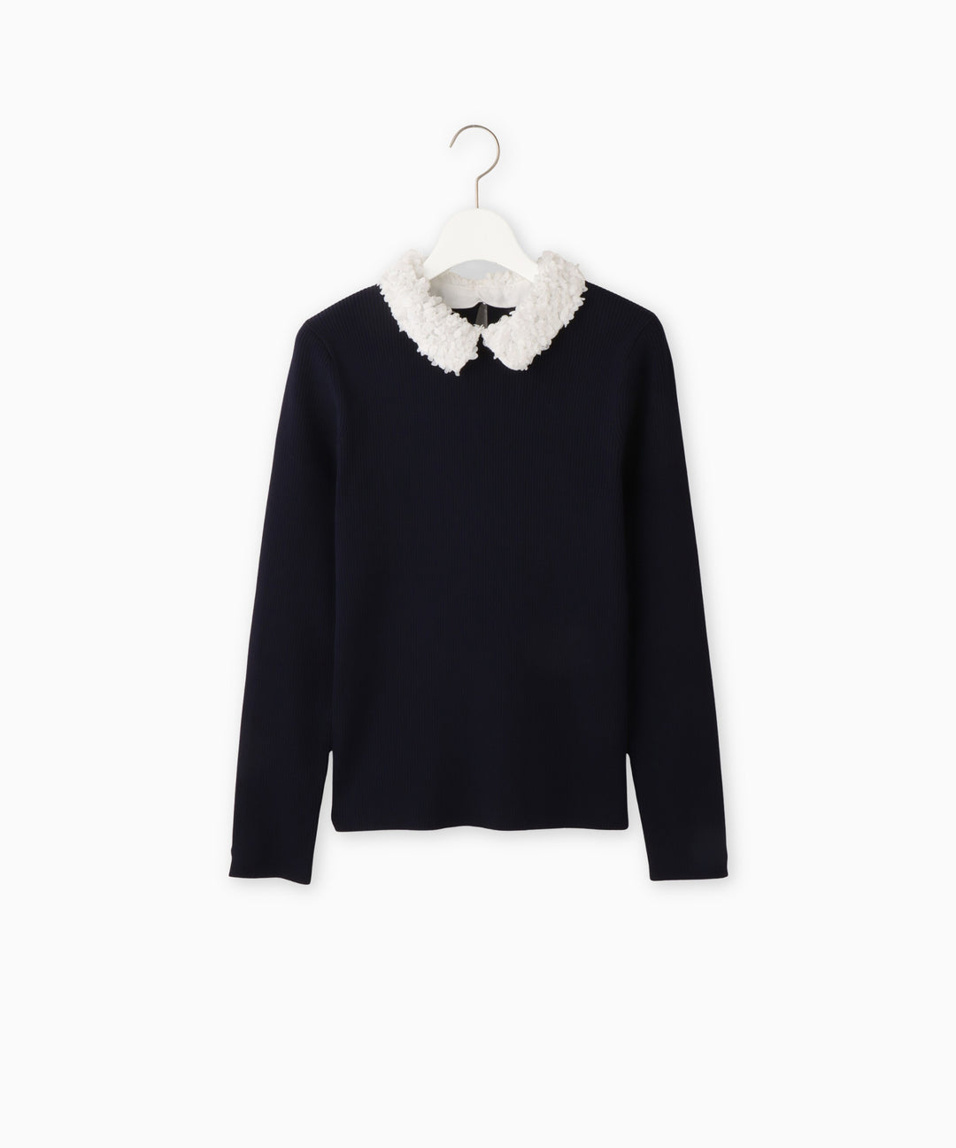 フラワーモチーフ衿付きリブニットプルオーバー