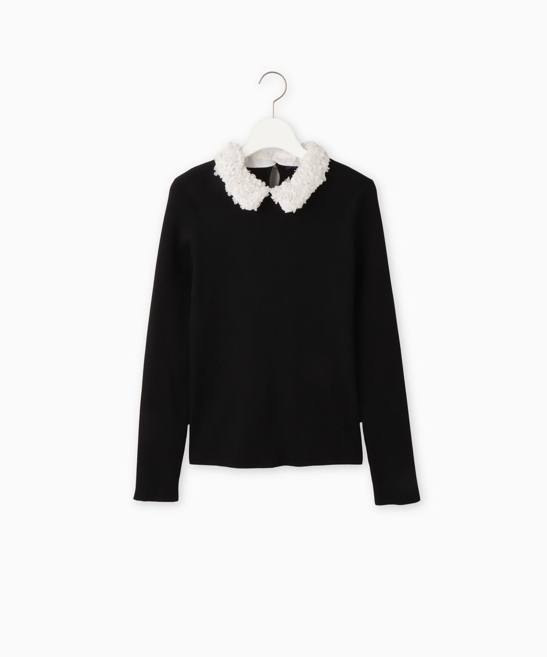 フラワーモチーフ衿付きリブニットプルオーバー