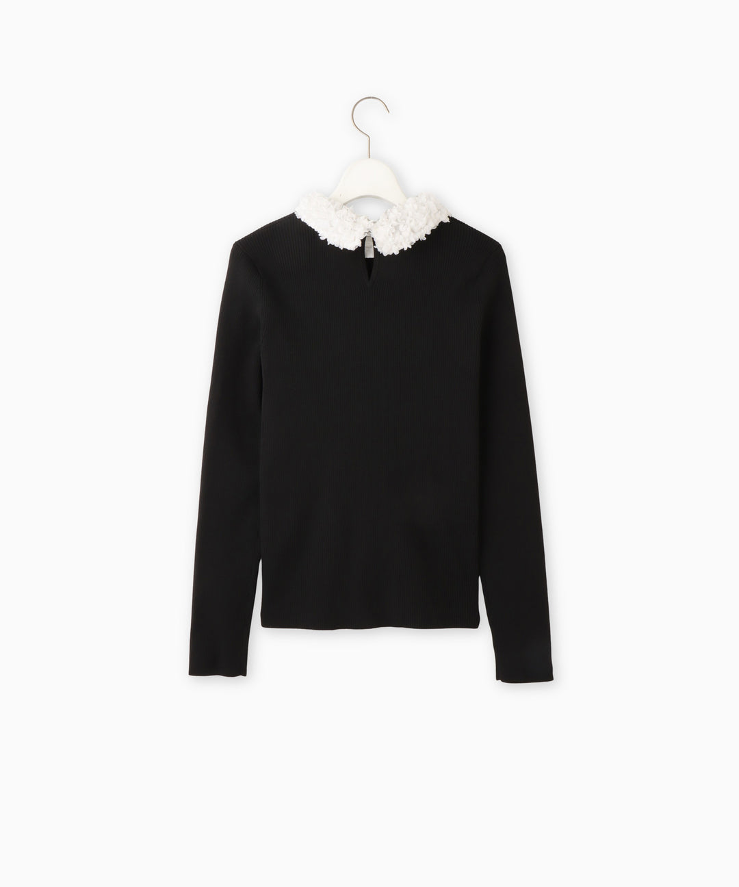 フラワーモチーフ衿付きリブニットプルオーバー