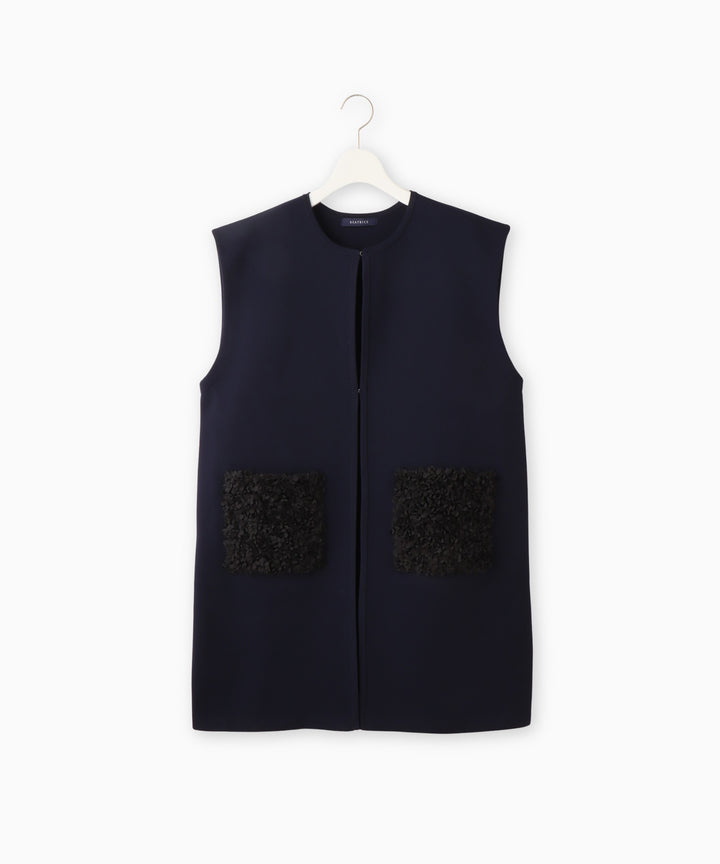 フラワーモチーフポケットニットジレ