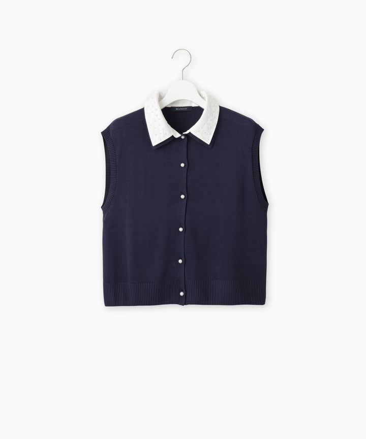 Shirt-Collared Sleeveless Knit