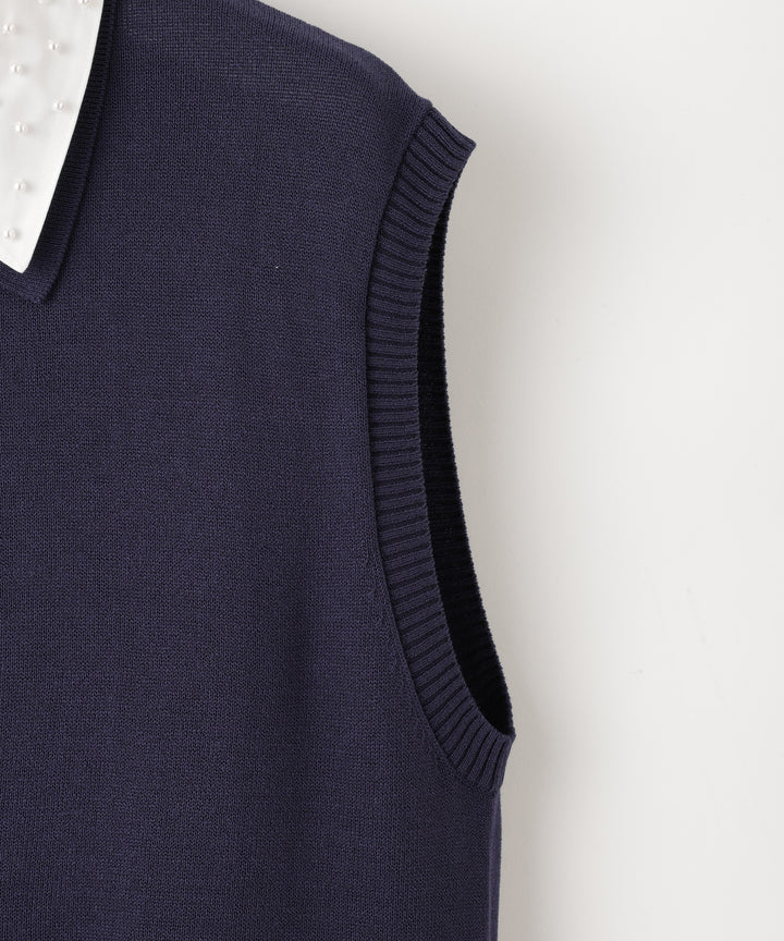 Shirt-Collared Sleeveless Knit