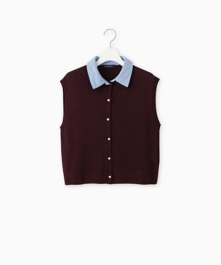 Shirt-Collared Sleeveless Knit