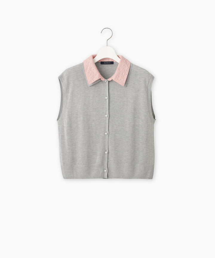 Shirt-Collared Sleeveless Knit