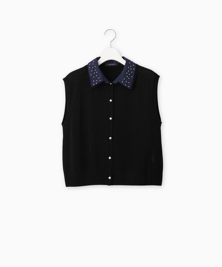 Shirt-Collared Sleeveless Knit