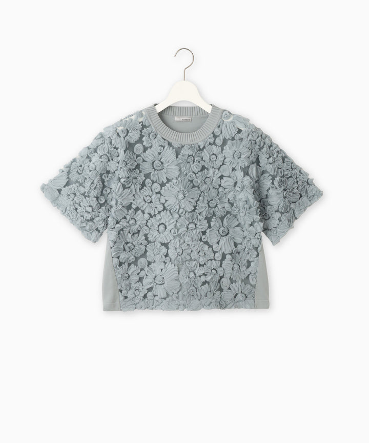 フラワー刺繍ドッキングニットプルオーバー