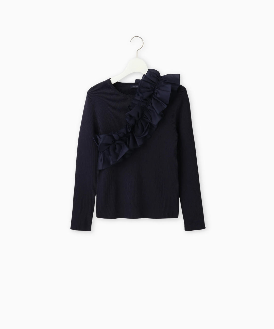 ニット×シフォンオーガンジートップス