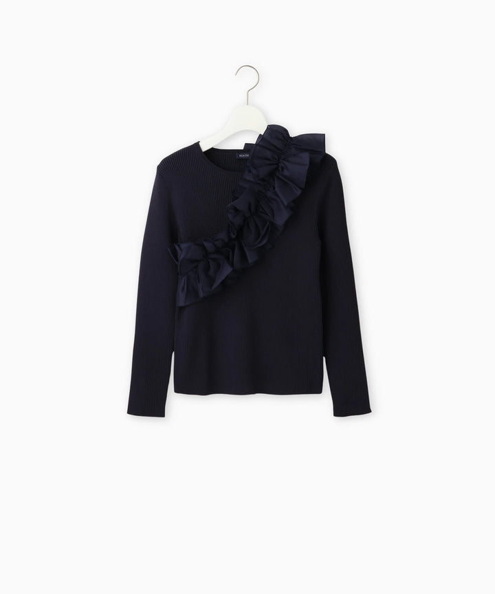 ニット×シフォンオーガンジートップス