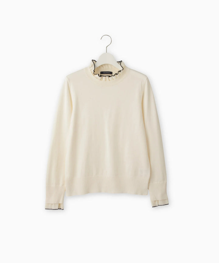 フリルネックニット