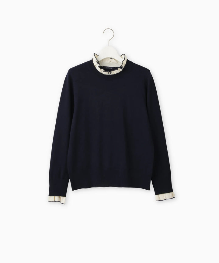 フリルネックニット