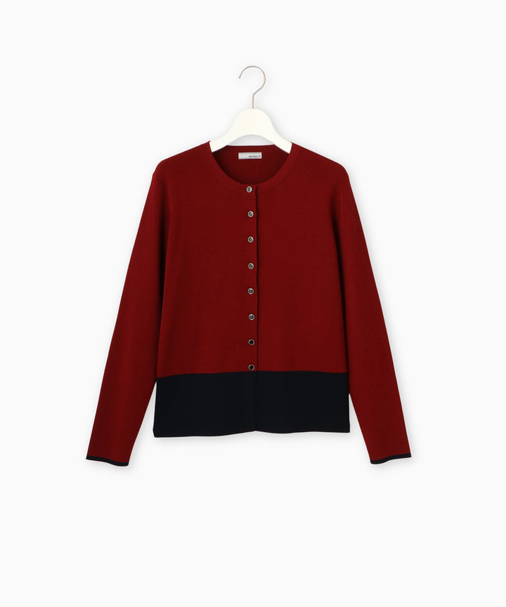 配色クルーネックカーディガン