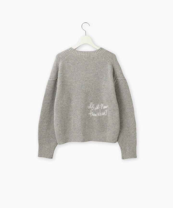 レタリング刺繍クルーネックニット