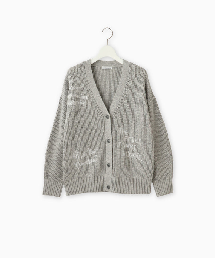 レタリング刺繍ニットカーディガン