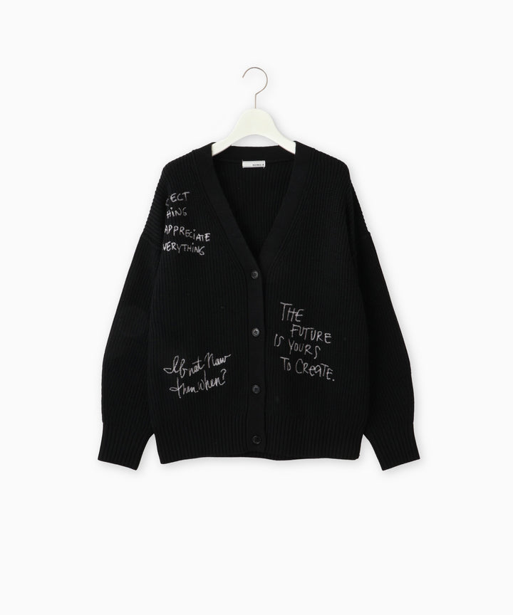 レタリング刺繍ニットカーディガン