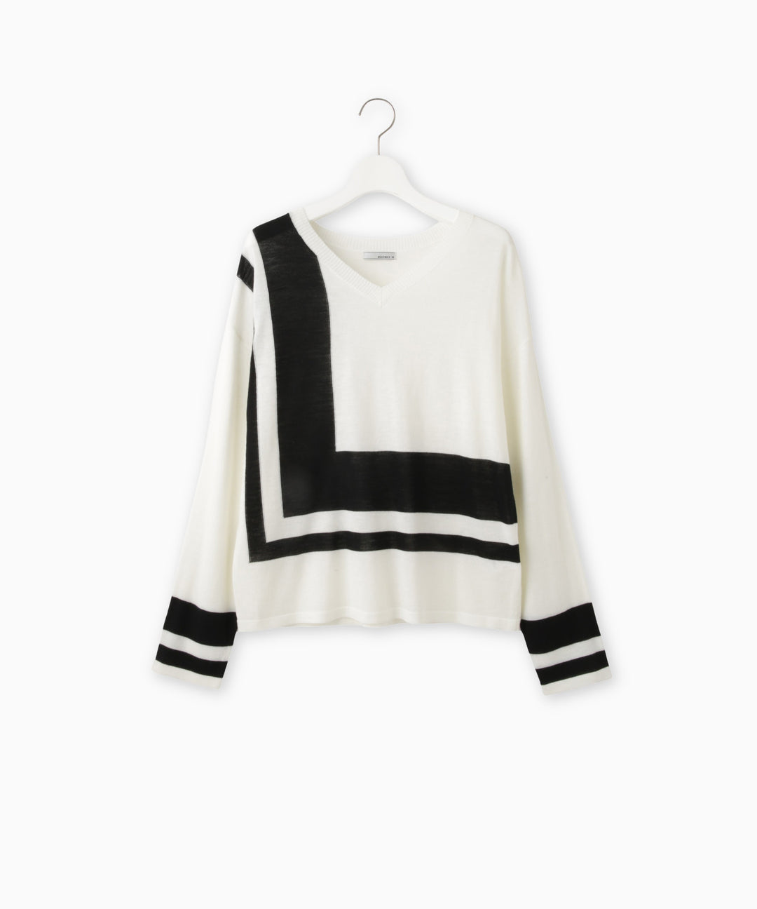 幾何学ラインクルーネックニット