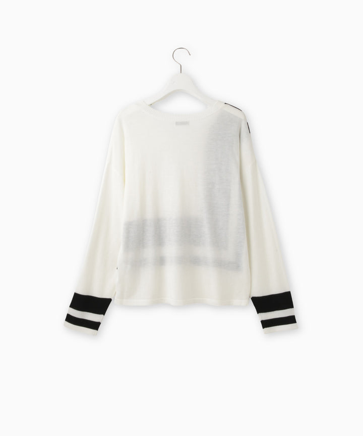 幾何学ラインクルーネックニット