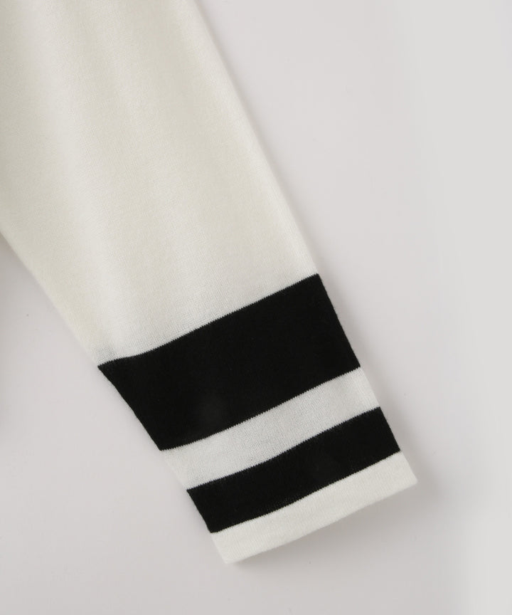 幾何学ラインクルーネックニット