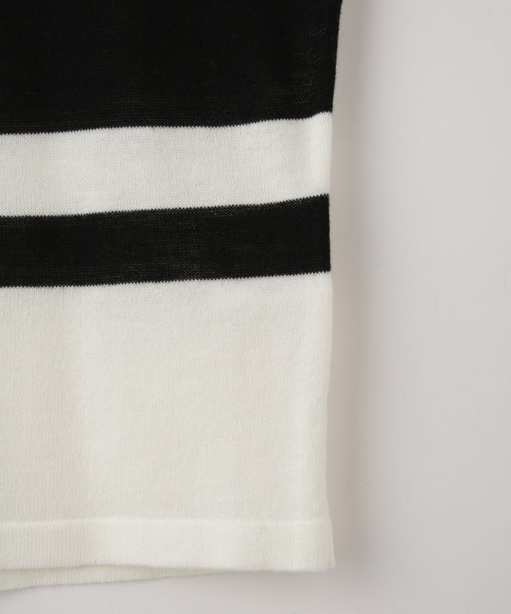 幾何学ラインクルーネックニット