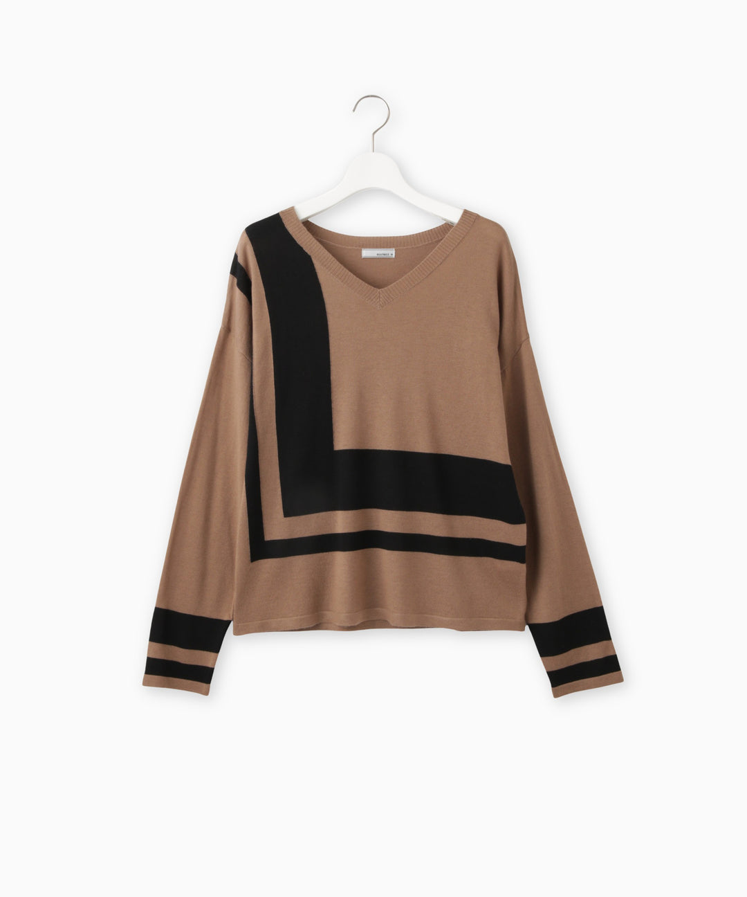 幾何学ラインクルーネックニット