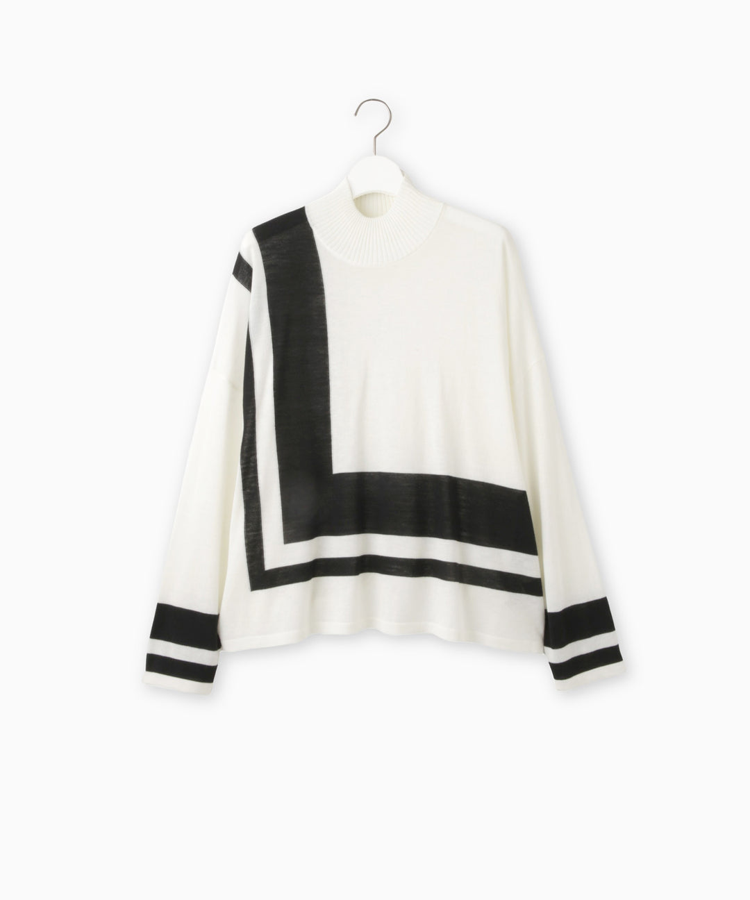 幾何学ラインハイネックニット