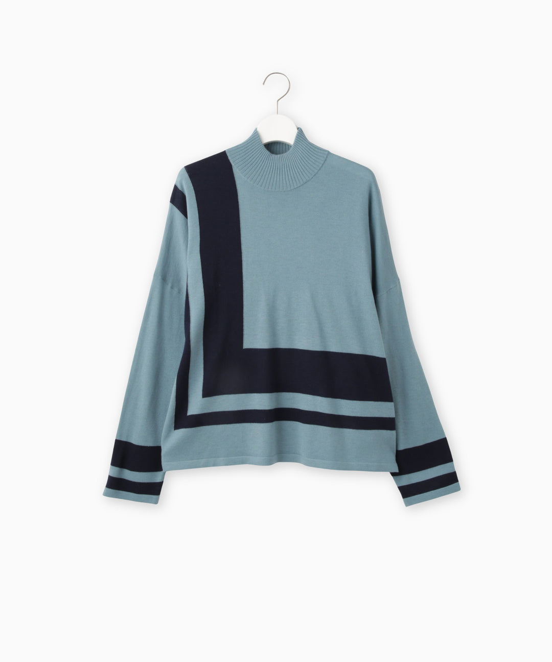 幾何学ラインハイネックニット