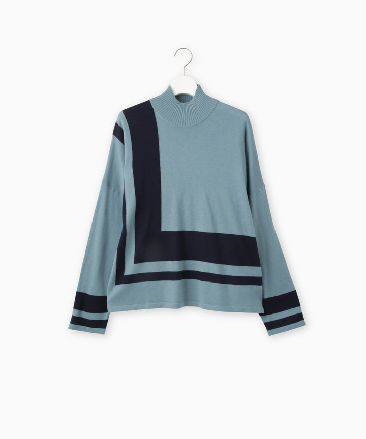 幾何学ラインハイネックニット