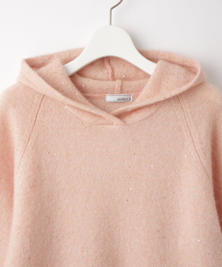 スパンコールモヘヤフード付きパーカー