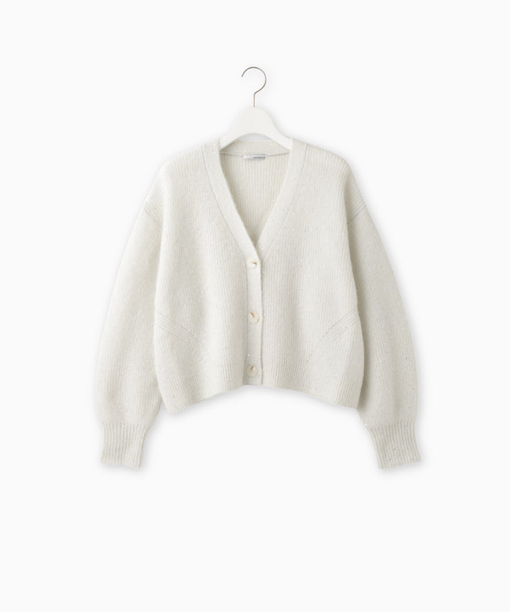スパンコールモヘヤ畦編みショートカーディガン