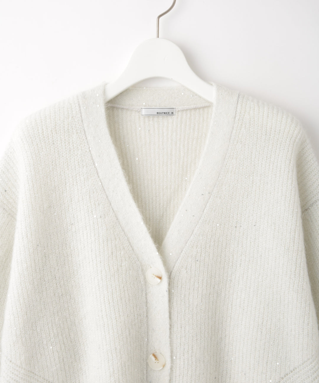 スパンコールモヘヤ畦編みショートカーディガン