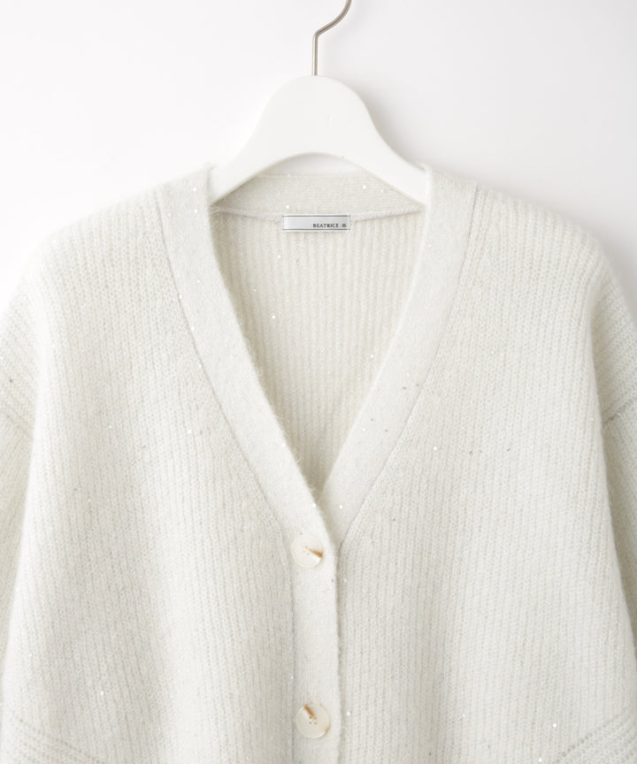 スパンコールモヘヤ畦編みショートカーディガン