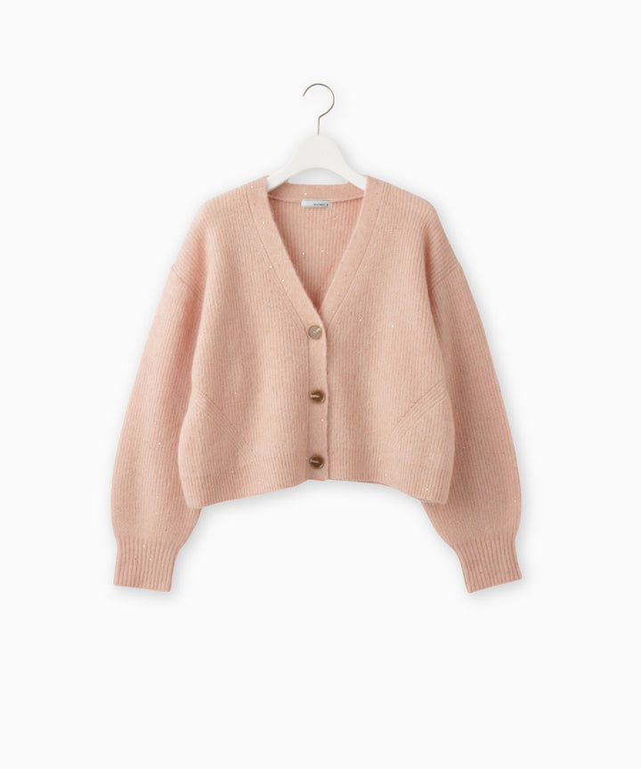 スパンコールモヘヤ畦編みショートカーディガン