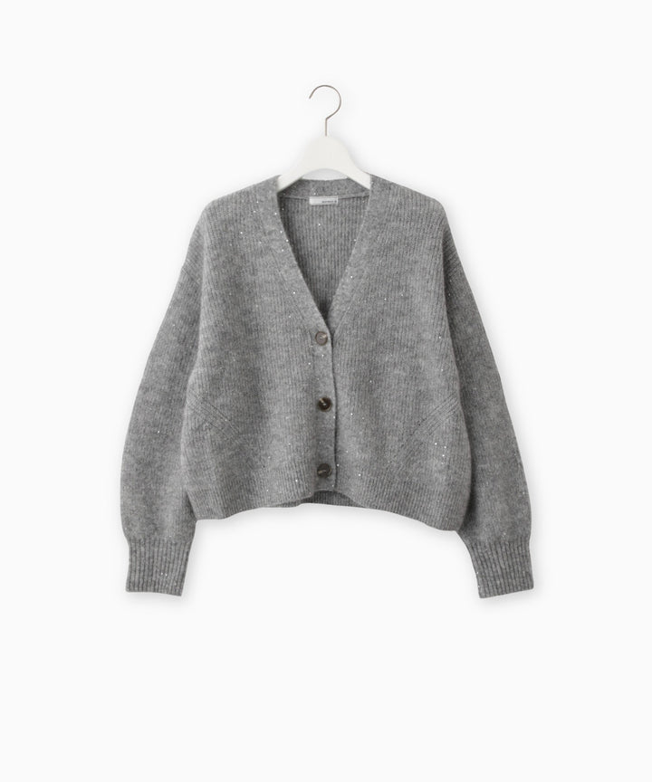 スパンコールモヘヤ畦編みショートカーディガン
