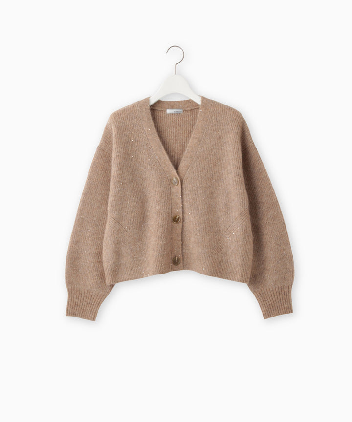 スパンコールモヘヤ畦編みショートカーディガン