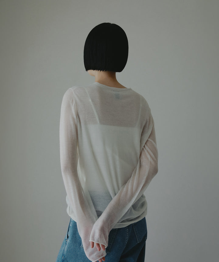 カシミヤクルーネックシアーニット