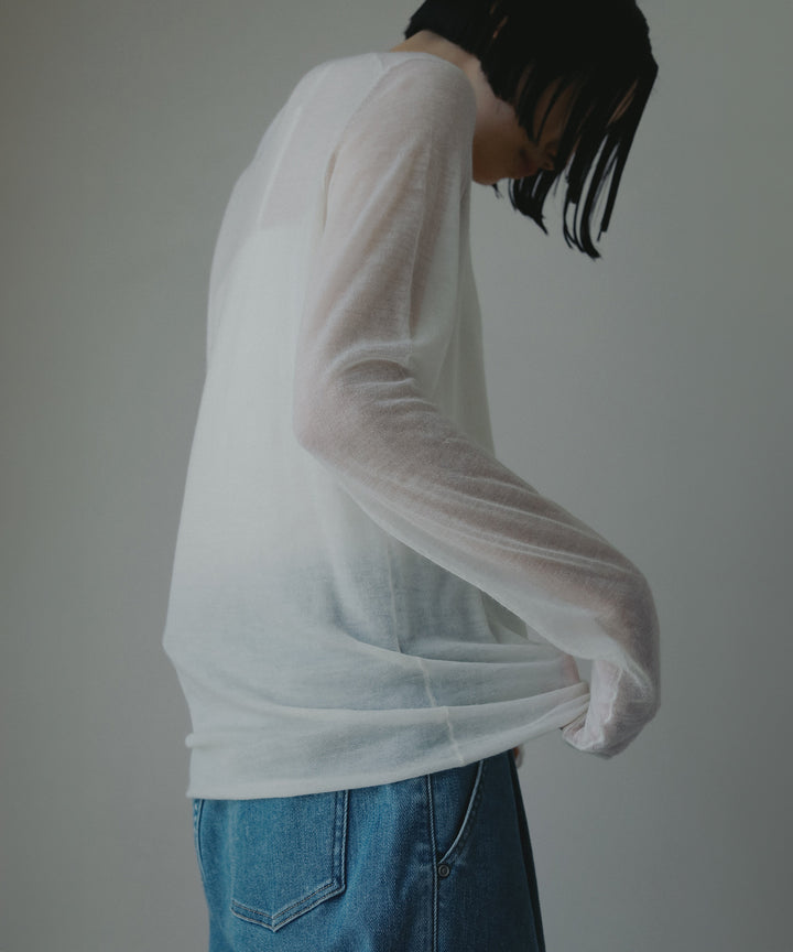 カシミヤクルーネックシアーニット